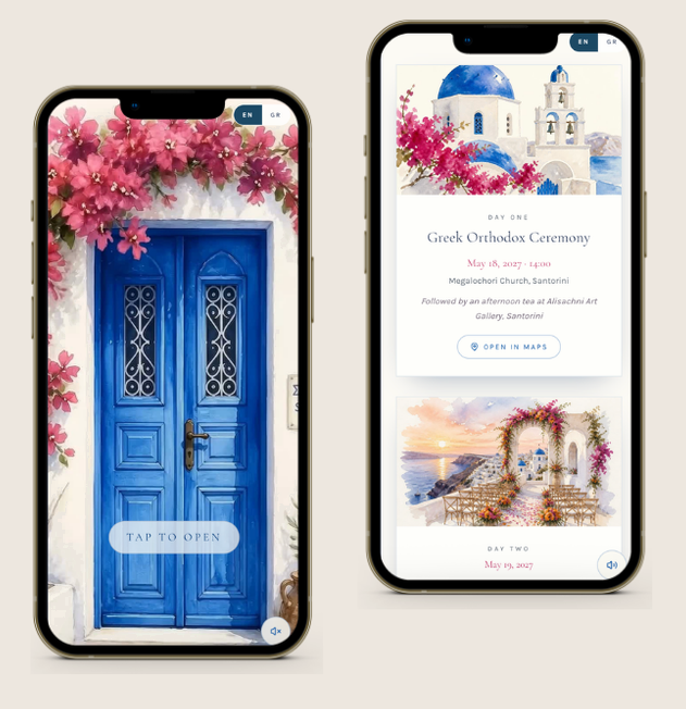 Santorini Vows invitation preview